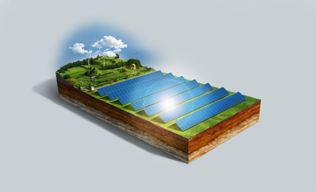 high angle model renewable energy with solar panels